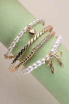 Pearl and Gold Bow Bracelet Stack