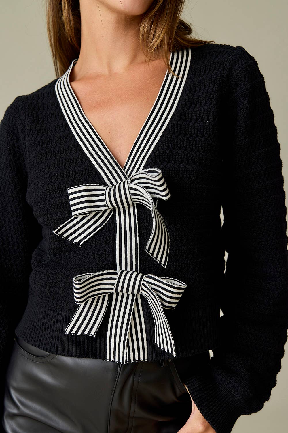 "Harper" Bow Front Black Sweater