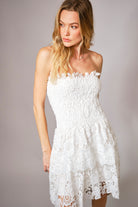 Smocked Lace Strapless Mini Dress