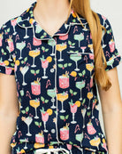 Navy "Fizz the Season" Short Sleeve/Short PJ Set with Christmas cocktails printed