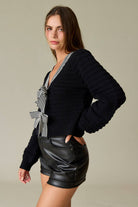 "Harper" Bow Front Black Sweater