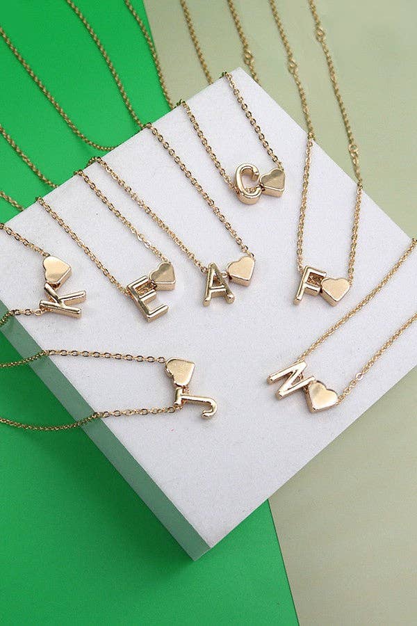 Brass Initial Heart Charm Necklaces