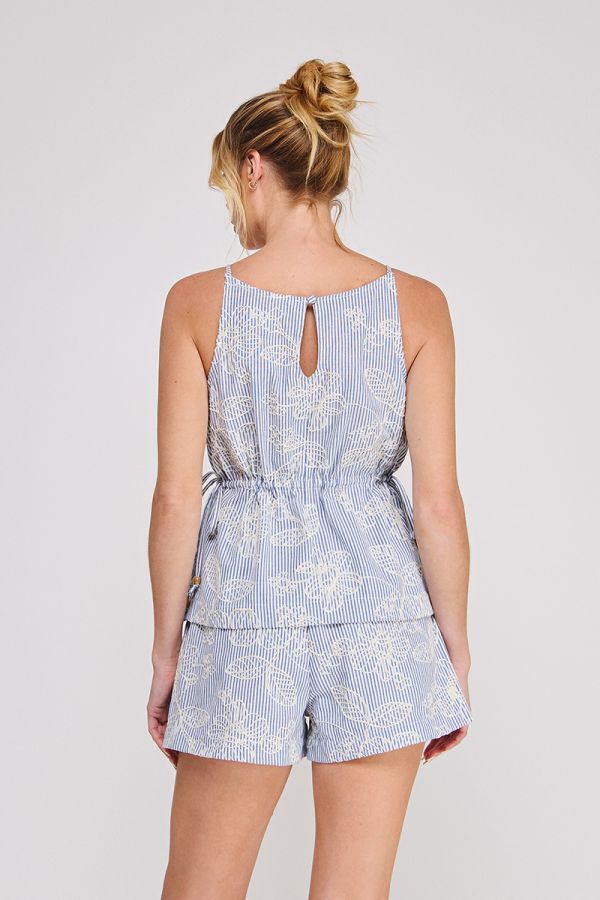 Floral Embroidered Pinstripe Set