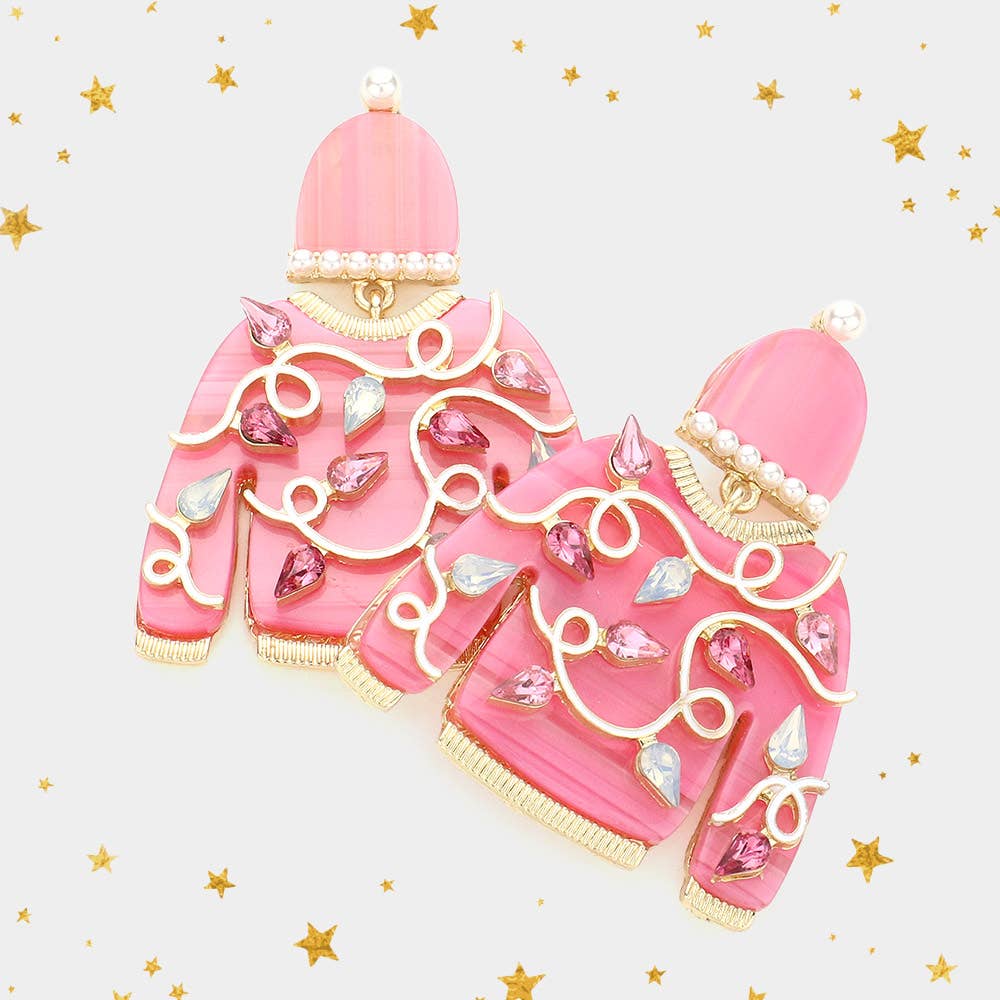 Pink Christmas Sweater Dangle Earrings
