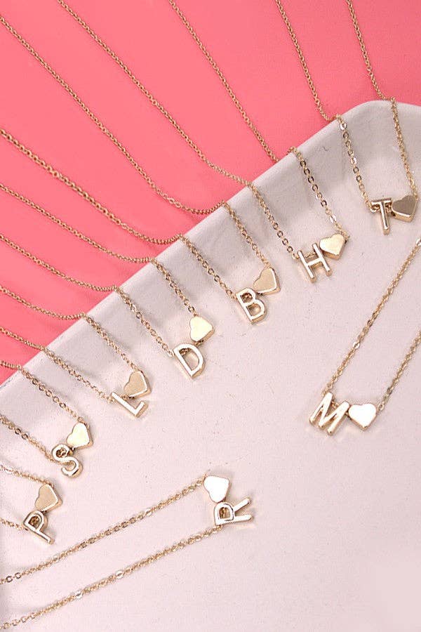 Brass Initial Heart Charm Necklace