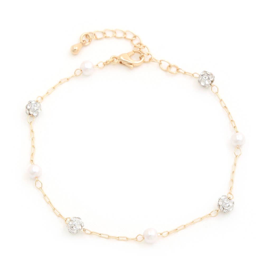 Rhinestone Pearl & Bead Bracelet