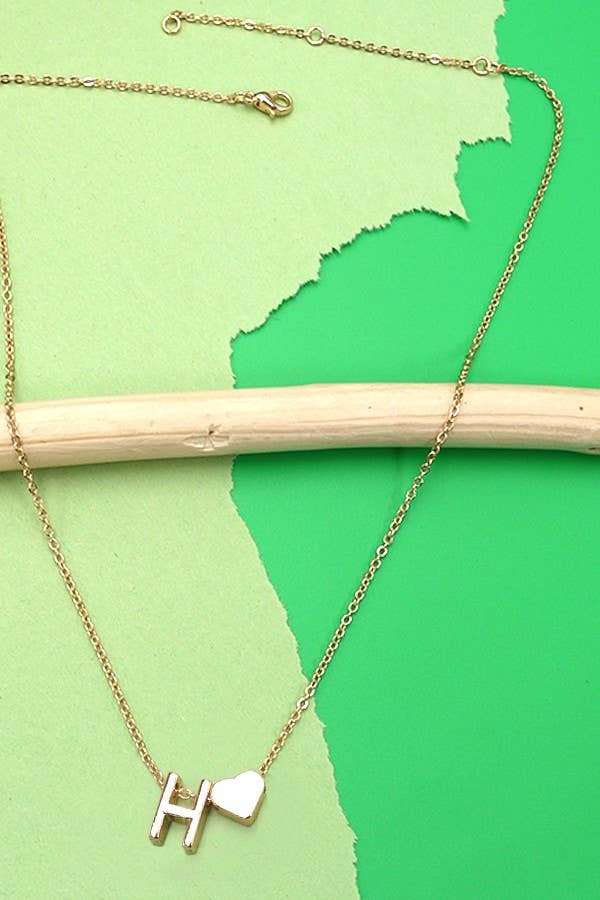 Brass Initial Heart Charm Necklace