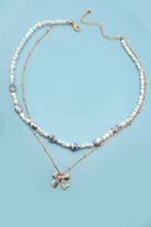 Blue Chinoiserie Pearl Bow Necklace