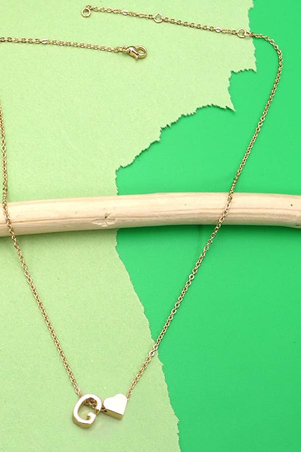 Brass Initial Heart Charm Necklace