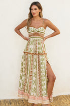 Green & Cream Bahamas Cutout Smocked Maxi Dress