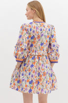 Orange & Purple Floral 3/4 Sleeve Dress