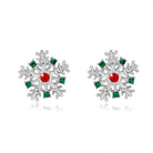 silver snowflake earrings with red and green stones