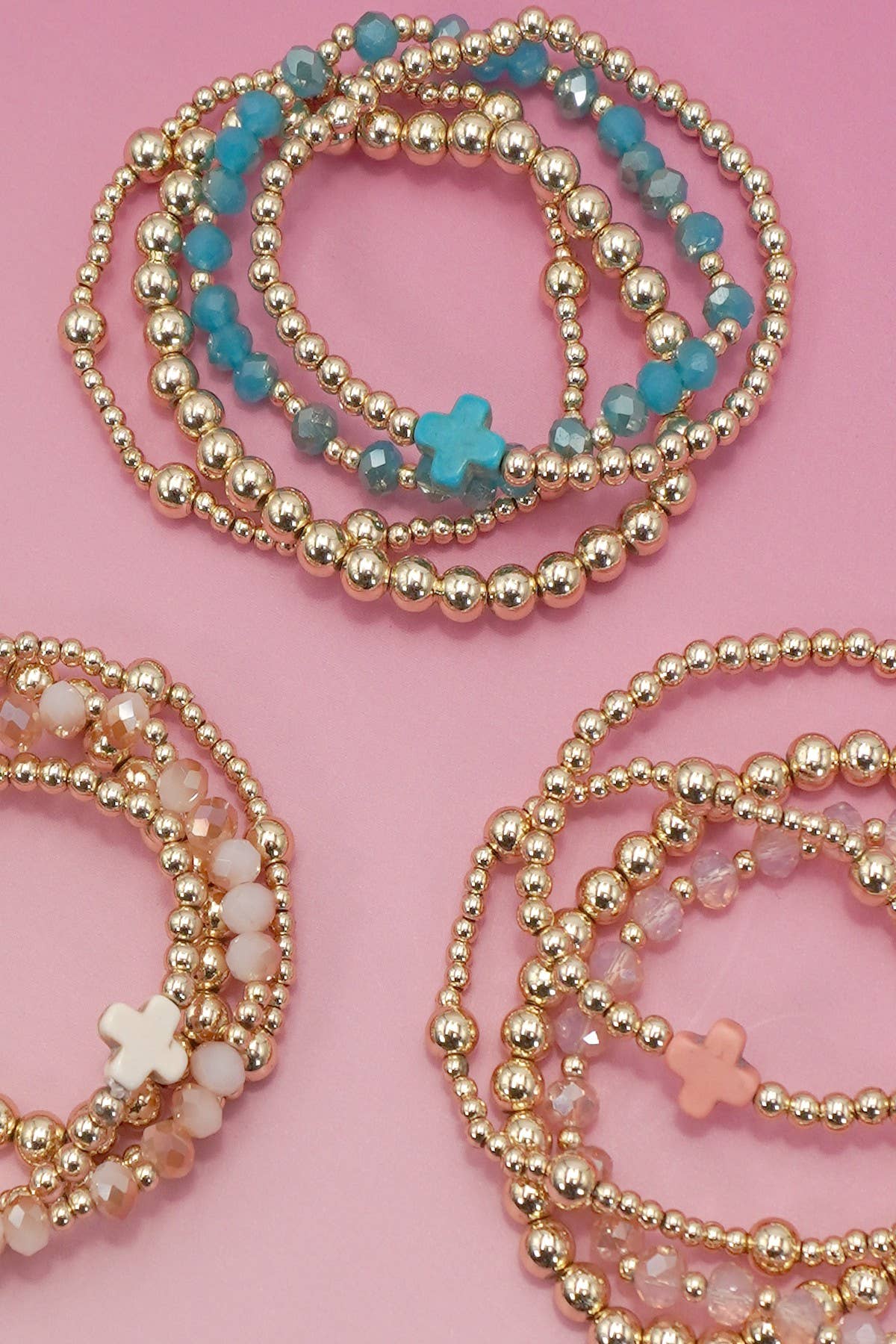 Colorful Cross Beaded Stretch Bracelets