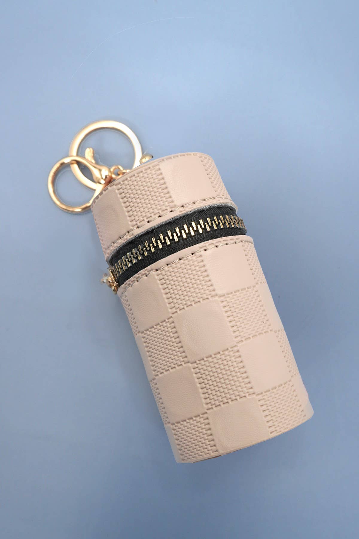 Tan checkered Lip Pouch Keychain