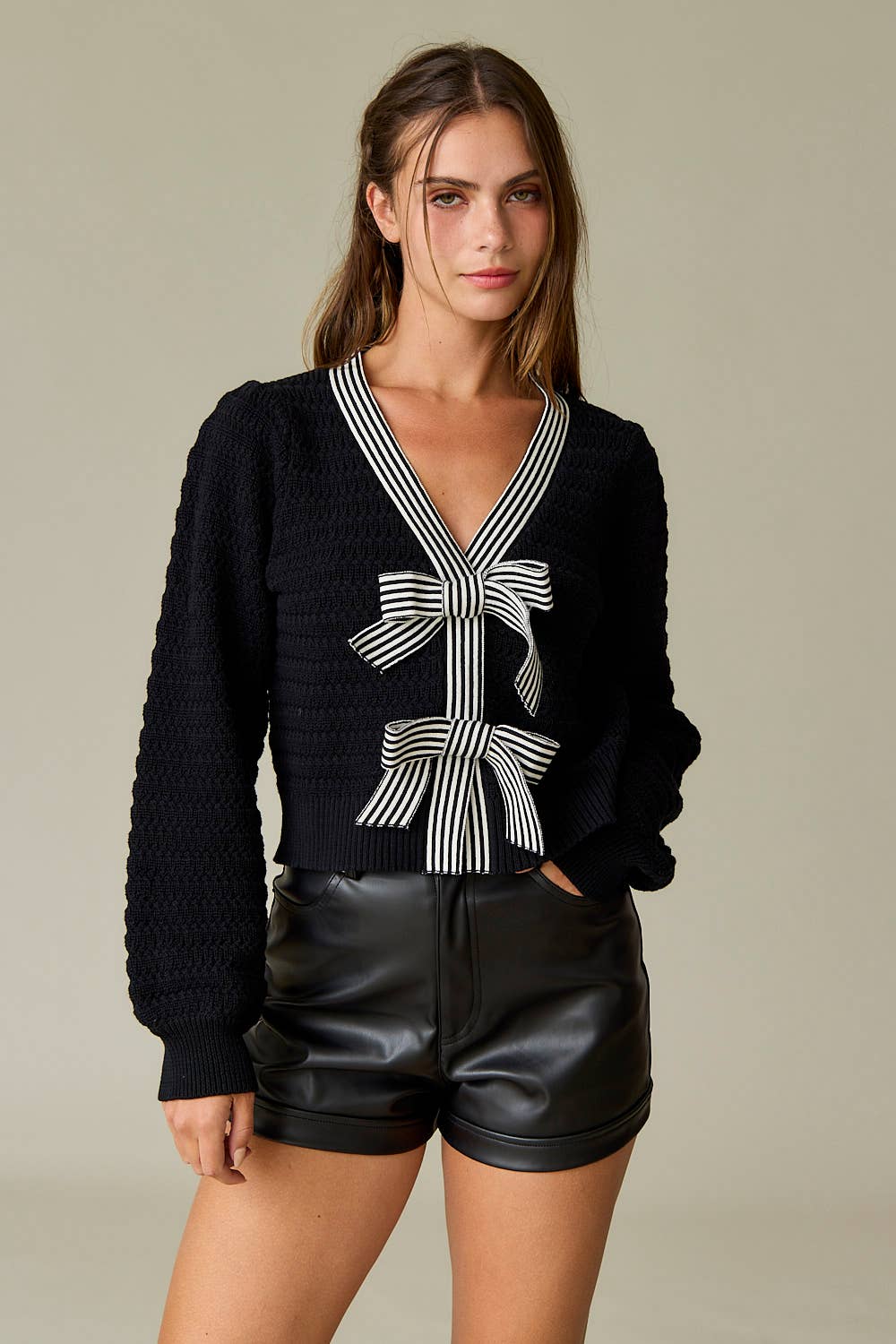 "Harper" Bow Front Black Sweater