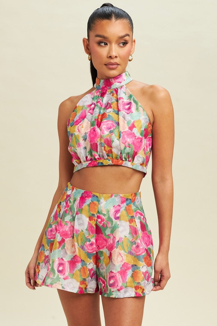 floral set. halter top & shorts