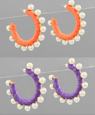 Orange & Purple pearl edge raffia wrapped hoops