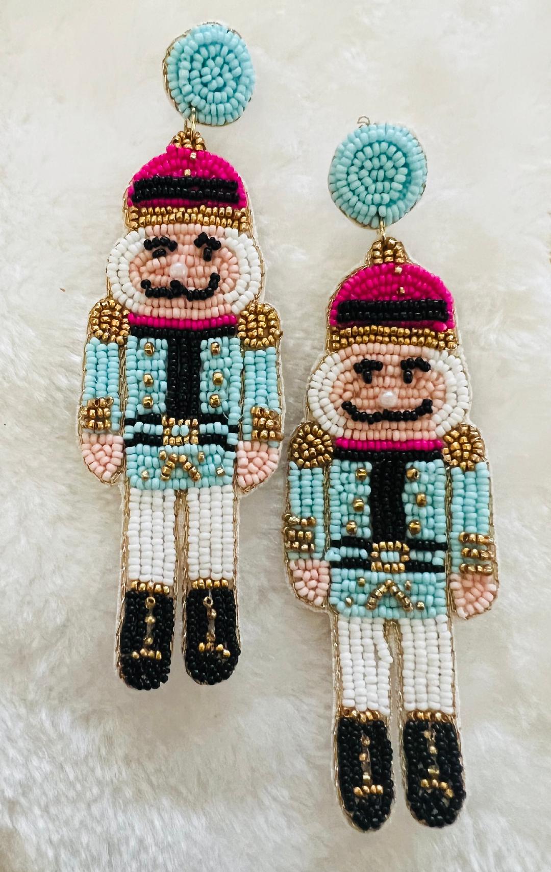 Teal & Pink Nutcracker Earrings
