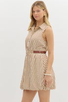 Brown & Cream Striped Button-down Shirt Dress