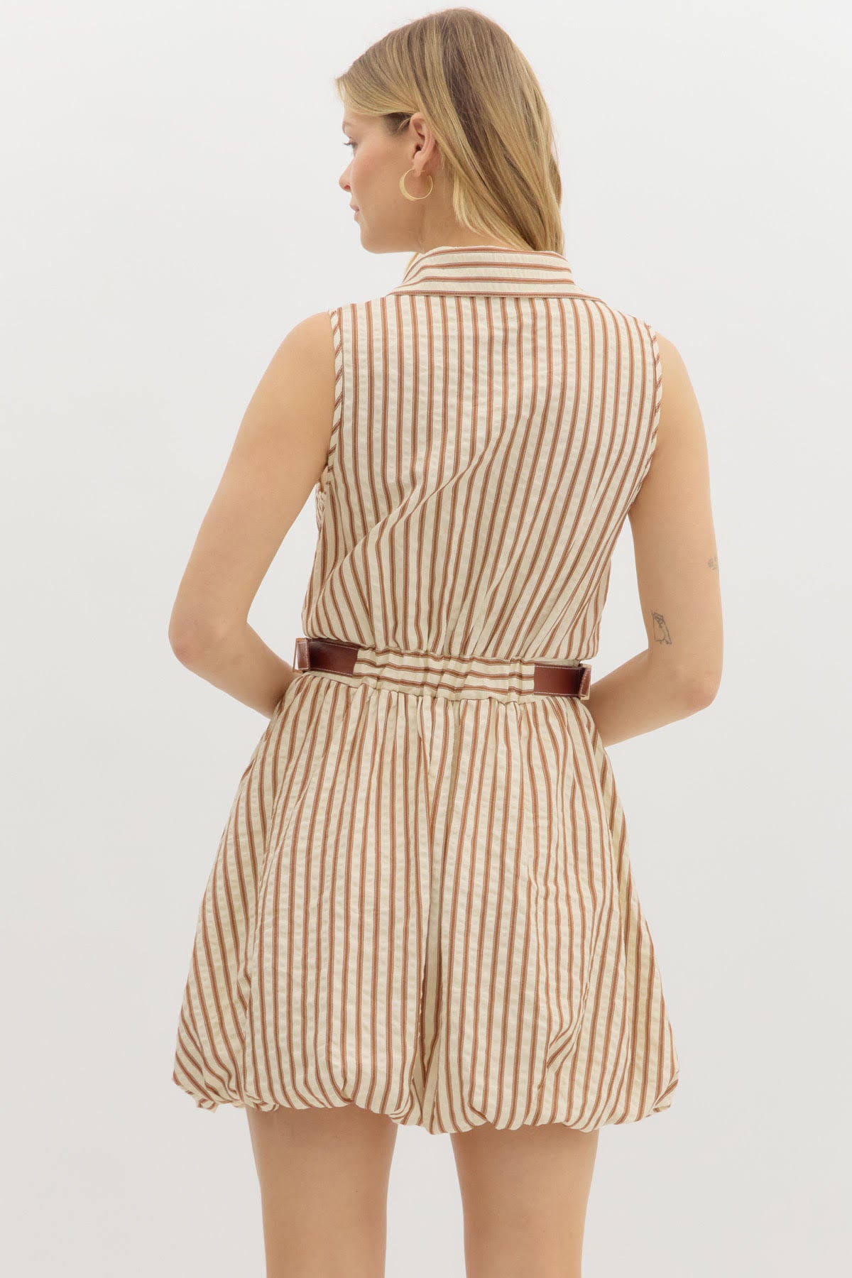 Brown & Cream  Striped Button-down Shirt Dress
