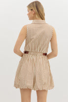 Brown & Cream  Striped Button-down Shirt Dress