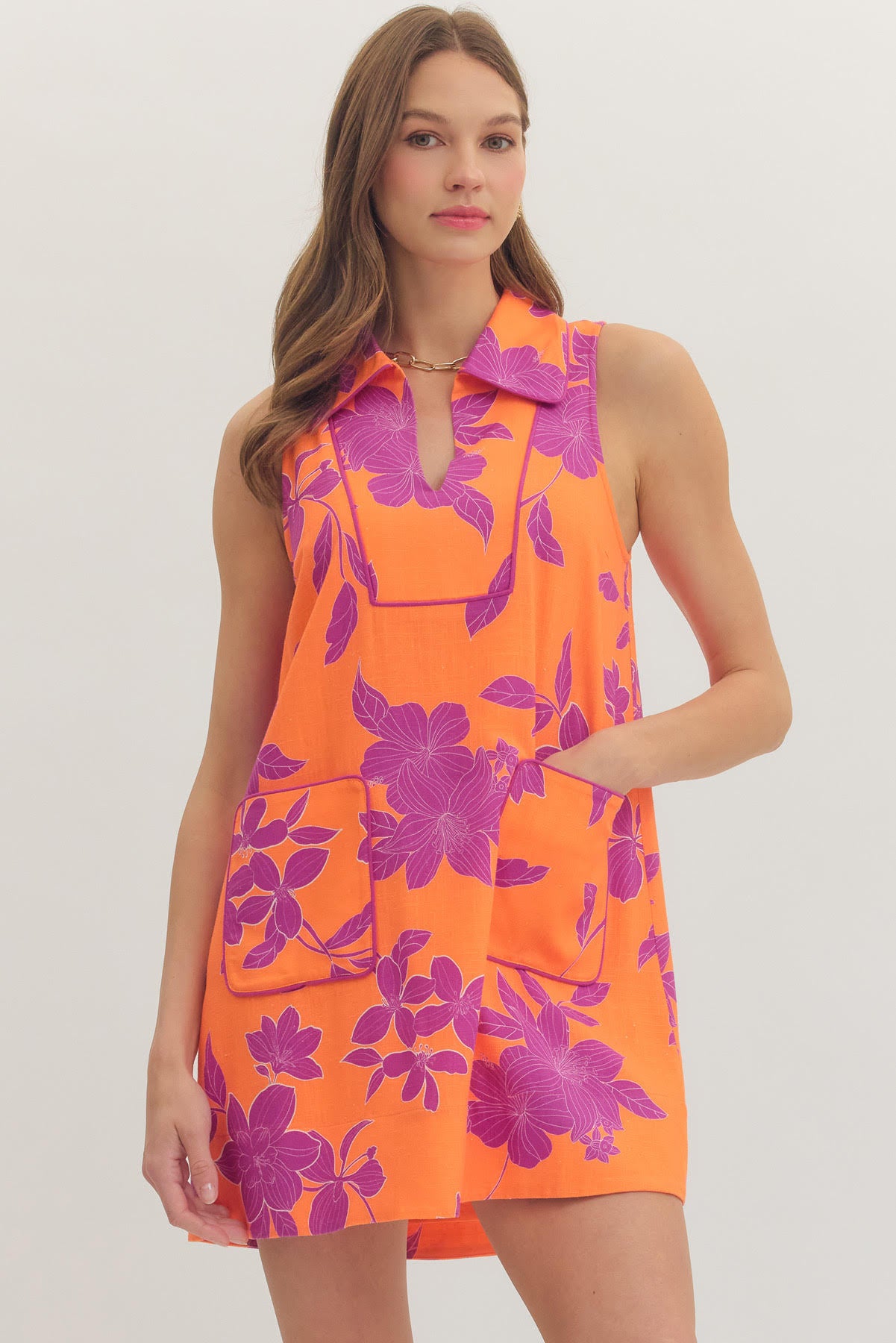 Orange & Purple Floral Shift Dress