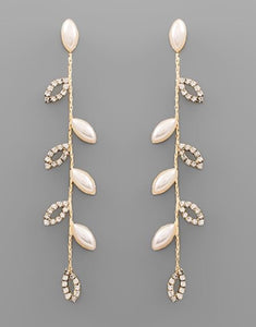 Pearl & CZ Leaf Earrings