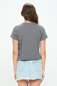 Let's go girls gray graphic cropped tee