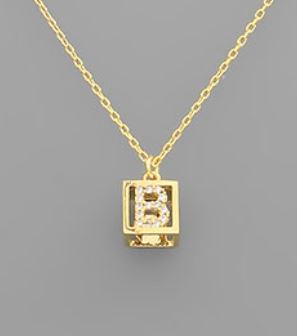 Initial Square Pendant Necklace