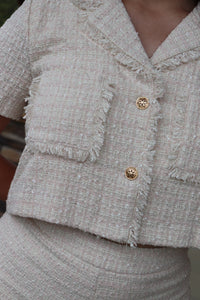 Lined cream tweed short and short sleeve jacket set