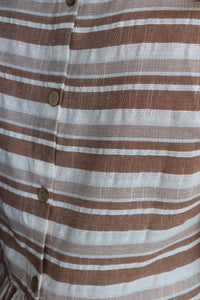 striped button back cream taupe linen peplum