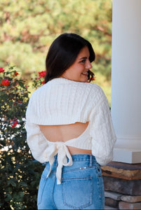 Cream cropped colored open back sweater wit ties
